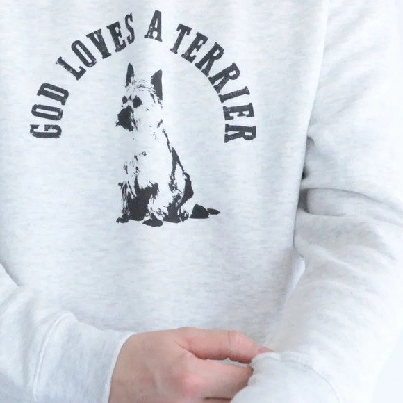 Lane 7 God Loves Terriers Gray Crew Neck Cotton Sweater Size Medium - Picture 4 of 15